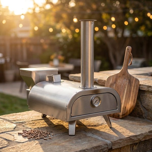Pizza Oven Outdoor, 12 In. Pellet Pizza Oven, Portable Pizza-Stove, Wood Fired Stainless Steel Pizza-Maker — Studio Shot