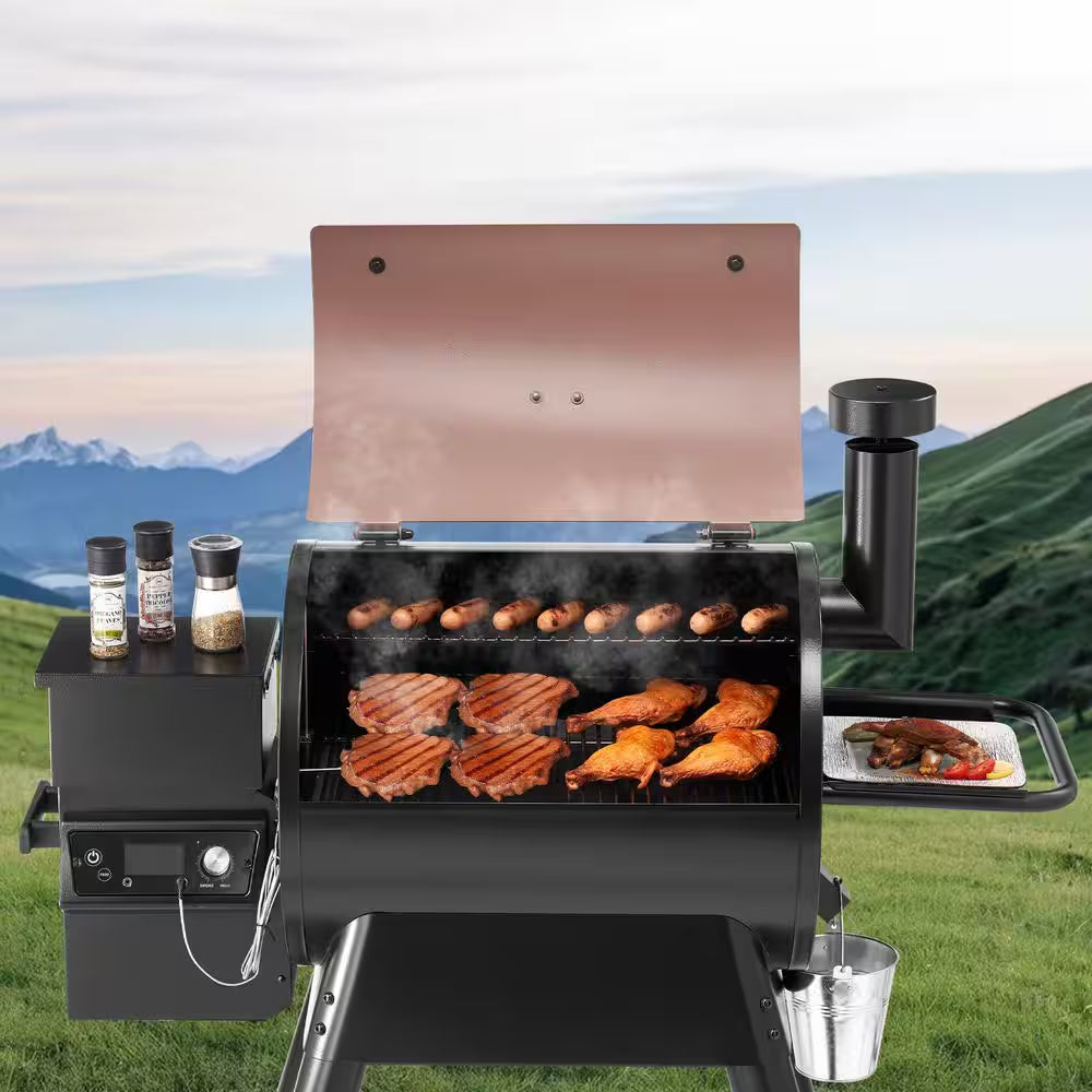 8-In-1 Wood Pellet Grill Smoker Outdoor Cooking, 575 Sq in Cooking Area, Wifi Control, LCD, Meat Probe, 500°F Max, Black