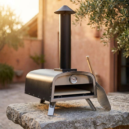 Portable Pellet Pizza Oven Outdoor Pizza Ovens Wood Fired Pizza Oven Included Pizza Stone, Pizza Peel 12 In. - Black — Studio Shot
