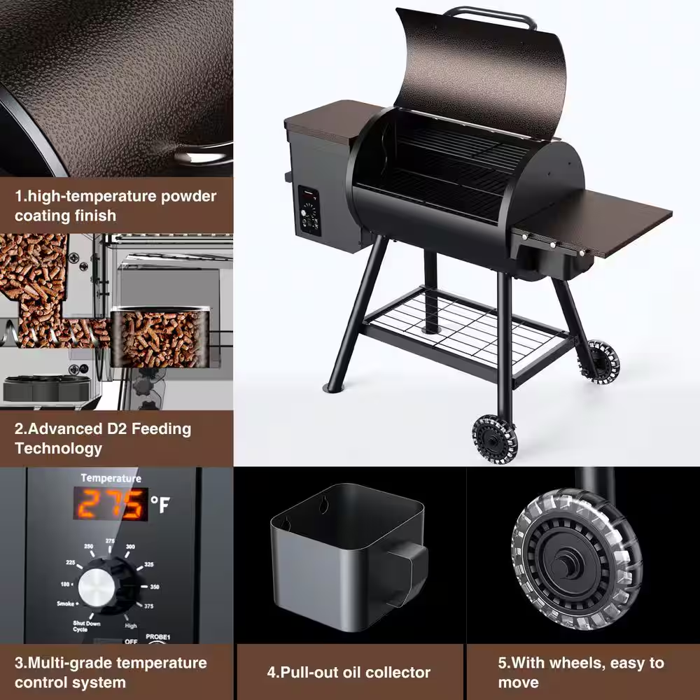 456 Sq. In. Wood Pellet Grill and Smoker BBQ with PID Auto Temperature Control in Bronze