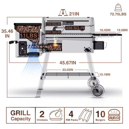 456 Sq. In. Wood Pellet Grill and Smoker BBQ with PID Auto Temperature Control in Black