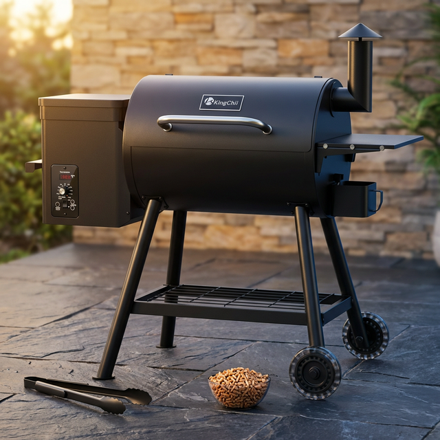 456 Sq. In. Wood Pellet Grill and Smoker BBQ with PID Auto Temperature Control in Black — Studio Shot