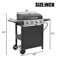 4-Burner Portable Propane Tabletop Barbecue Grill Stainless Steel Gas Grill in Black for Camping