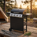 4-Burner Portable Propane Tabletop Barbecue Grill Stainless Steel Gas Grill in Black for Camping