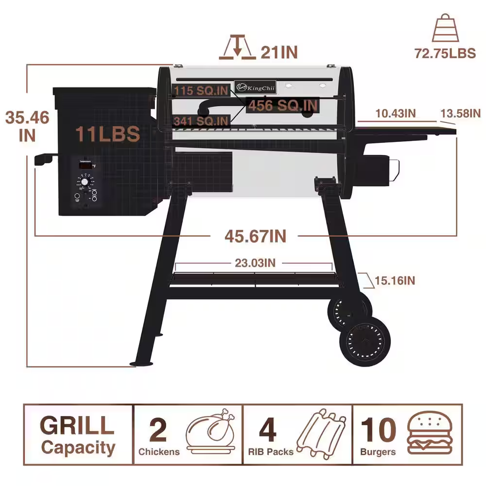 456 Sq. In. Wood Pellet Grill and Smoker BBQ with PID Auto Temperature Control in Bronze