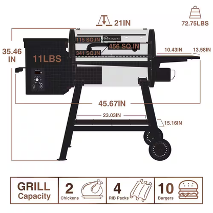 456 Sq. In. Wood Pellet Grill and Smoker BBQ with PID Auto Temperature Control in Bronze