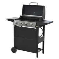 4-Burner Portable Propane Tabletop Barbecue Grill Stainless Steel Gas Grill in Black for Camping