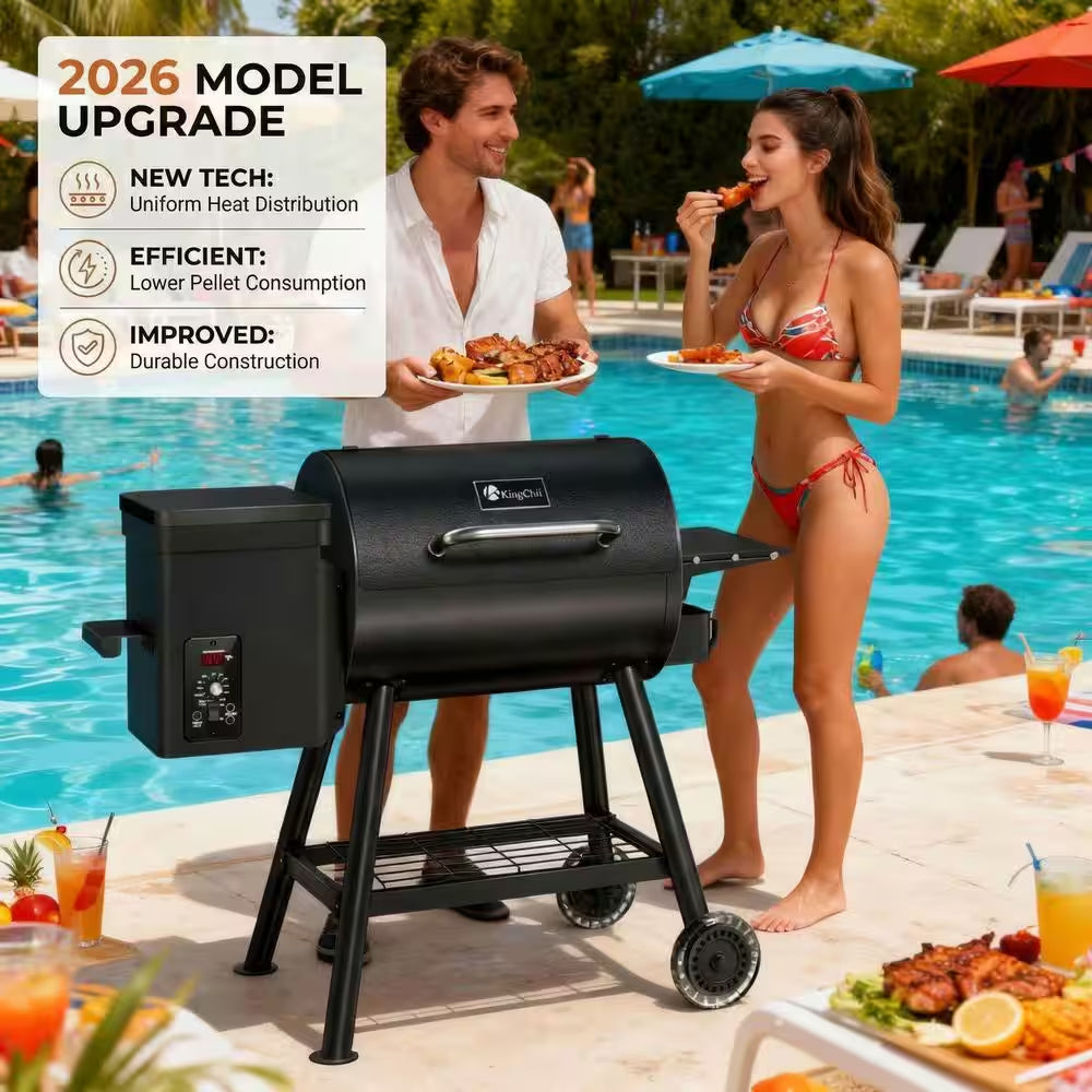 456 Sq. In. Wood Pellet Grill and Smoker BBQ with PID Auto Temperature Control in Black