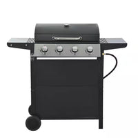 4-Burner Portable Propane Tabletop Barbecue Grill Stainless Steel Gas Grill in Black for Camping