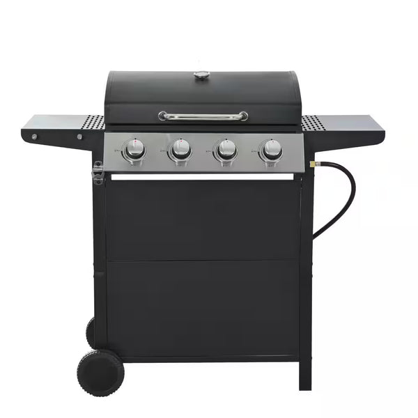 4-Burner Portable Propane Tabletop Barbecue Grill Stainless Steel Gas Grill in Black for Camping
