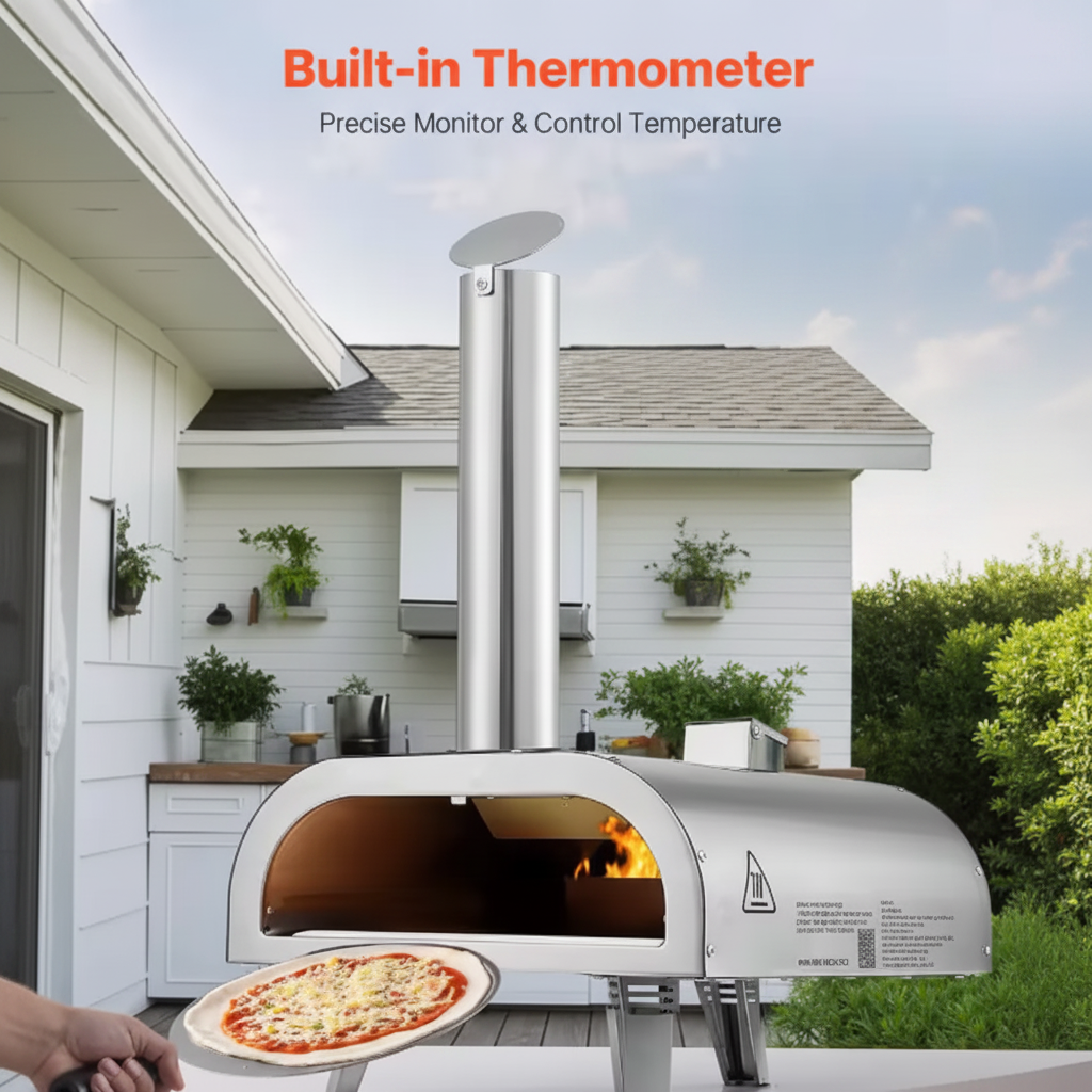 Pizza Oven Outdoor, 12 In. Pellet Pizza Oven, Portable Pizza-Stove, Wood Fired Stainless Steel Pizza-Maker