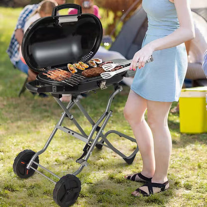 Portable in Black Propane Grill Folding Gas Grill Griddle with Wheels and Side Shelf
