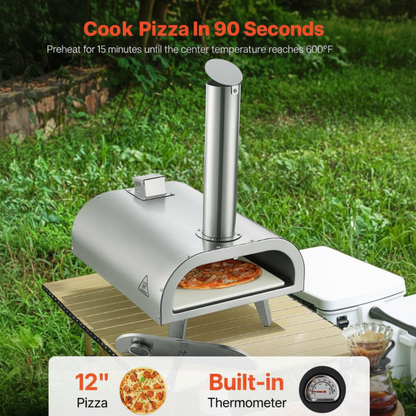 Pizza Oven Outdoor, 12 In. Pellet Pizza Oven, Portable Pizza-Stove, Wood Fired Stainless Steel Pizza-Maker