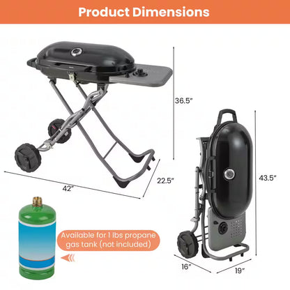Portable in Black Propane Grill Folding Gas Grill Griddle with Wheels and Side Shelf