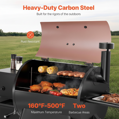 8-In-1 Wood Pellet Grill Smoker Outdoor Cooking, 575 Sq in Cooking Area, Wifi Control, LCD, Meat Probe, 500°F Max, Black