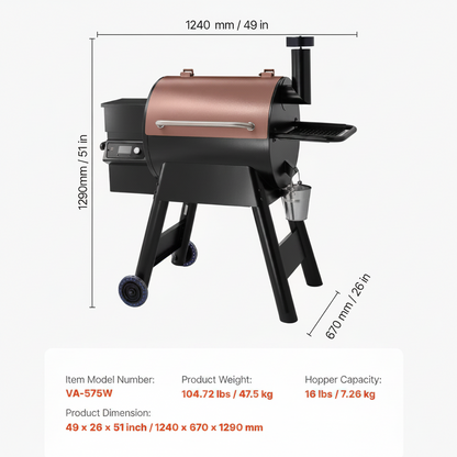 8-In-1 Wood Pellet Grill Smoker Outdoor Cooking, 575 Sq in Cooking Area, Wifi Control, LCD, Meat Probe, 500°F Max, Black