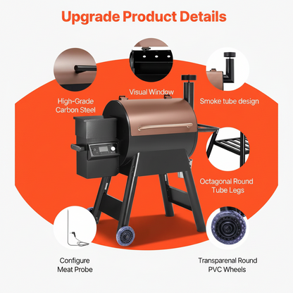 8-In-1 Wood Pellet Grill Smoker Outdoor Cooking, 575 Sq in Cooking Area, Wifi Control, LCD, Meat Probe, 500°F Max, Black